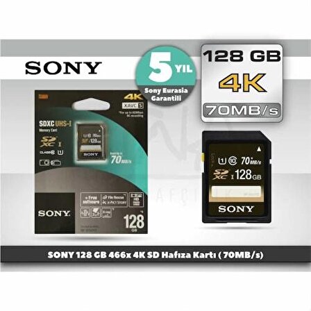 Sony 128 GB 466x 4K SD Hafıza Kartı (70 mb/s)