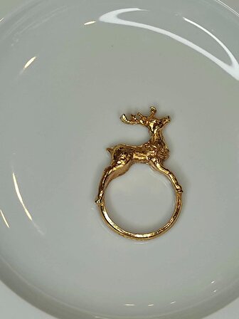 6'lı Lüx Pirinç Gold Peçete Yüzüğü At Geyik Balık Çam Yılbaşı Noel Yeniyıl
