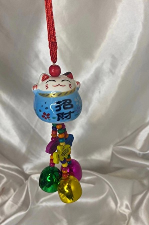 Maneki Neko Feng Shui Bereket Şans Mutluluk Çağıran Şans Kedi Seramik Mavi