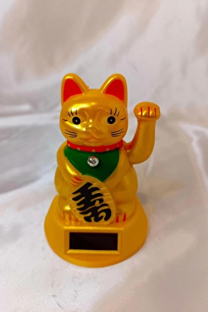 Feng Shui Bereket Şans Mutluluk Çağıran Şans Kedisi Solar Panelli Hareketli Pati Maneki Neko Feng Shui