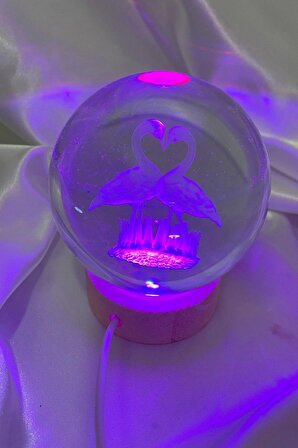 3D Led Işık Cam Küre Çok Işıklı Ahşap Kuğu Büyük Boy 8cm
