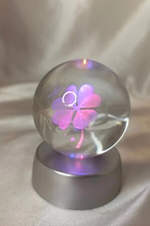 3D Led Işık Cam Küre Çok Işıklı Dört Yapraklı Yonca Şans Uğur
