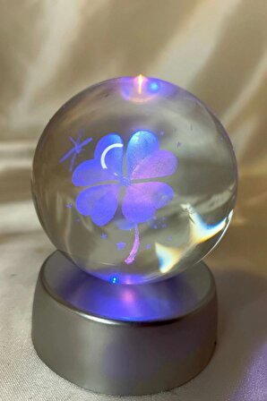 3D Led Işık Cam Küre Çok Işıklı Dört Yapraklı Yonca Şans Uğur