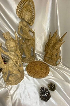 Feng Shui Budha Ejderha Yılı Koruyucu Şiva Shiva Hint Bereket Tanrısı El İşi Ahşap Biblo 3 lü set