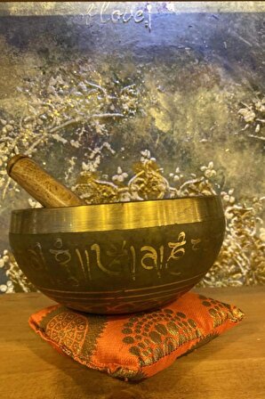 Tibet Çanağı Çanı Kasesi Meditasyon Çanı Yoga Çanı Tibet Singing Bowl Pirinç İşlemeli 19 cm
