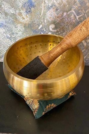 Pirinç Meditasyon Çanı Yoga Çanı Tibet Çanağı Singing Bowl 17 Cm 7 Element Minderli