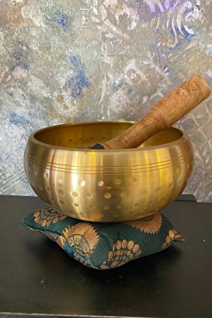 Pirinç Meditasyon Çanı Yoga Çanı Tibet Çanağı Singing Bowl 17 Cm 7 Element Minderli