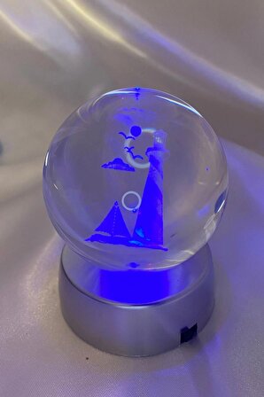 3D Led Işık Cam Küre Çok Işıklı Pilli Deniz Feneri 6 cm