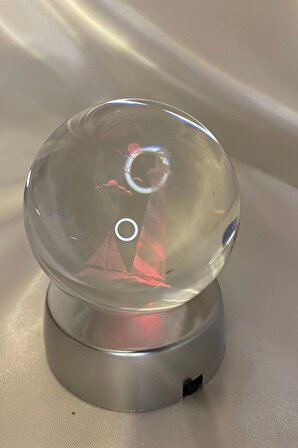 3D Led Işık Cam Küre Çok Işıklı Pilli Deniz Feneri 6 cm