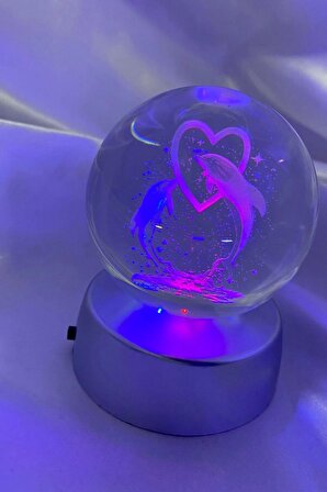 3D Led Işık Cam Küre Çok Işıklı Pilli Kalp Yunus