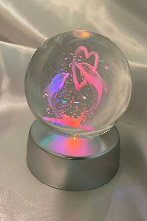 3D Led Işık Cam Küre Çok Işıklı Pilli Kalp Yunus