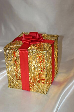 Noel Led Işıklı Hediye Kutusu Paketi Yılbaşı Gold 15*15*15