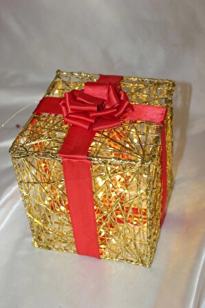 Noel Led Işıklı Hediye Kutusu Paketi Yılbaşı Gold 15*15*15