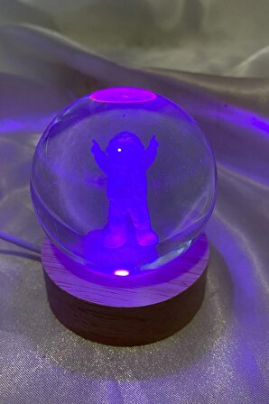 3D Led Işık Cam Küre Kristal Küre Fantezi Dekoru Gece Lambası Çok Işıklı Ahşap Astronot 6 cm
