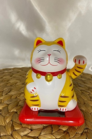 Maneki Neko Feng Shui Bereket Şans Mutluluk Çağıran Şans Kedisi Solar Panelli Hareketli Pati Maneki 