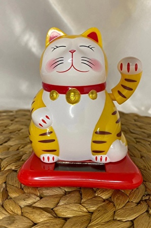 Maneki Neko Feng Shui Bereket Şans Mutluluk Çağıran Şans Kedisi Solar Panelli Hareketli Pati Maneki 