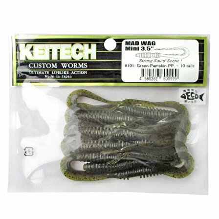 Keitech Mad Wag Mini 8.9cm (3.5") #101 Green Pumpkin PP. Kokulu Silikon Kurt