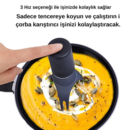 Çorba Karıştırıcı 3 Kademeli Portatif Pilli Otomatik Tencere Karıştırıcı Pratik Çorba Yoğurt Çırpıcı