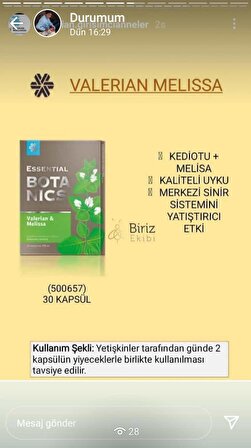Siberian Wellness Essential Botanics. Valerian & Melissa / Valerian (Kediotu) ve Melisa İçeren Takviye Edici Gıda