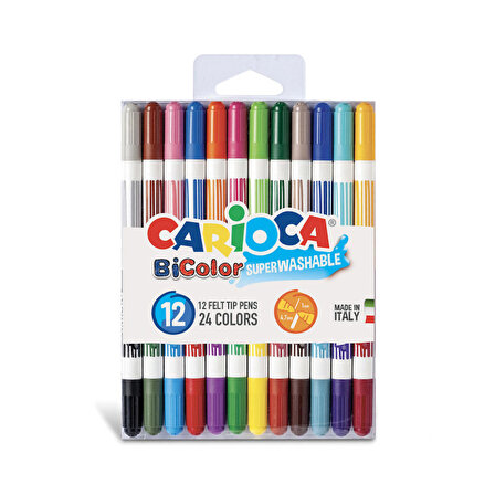 Bicolor Süper Yıkanabilir Çift Uçlu Keçeli Boya Kalemi 12’lİ 24 Renk