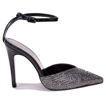 Dagoster DZA07-1240870 Siyah Rugan Taşlı Abiye Topuklu Kadın Ayakkabı