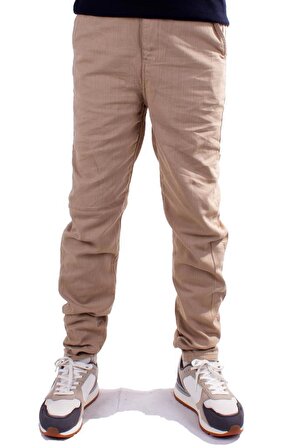 Twister Slim Jogger-011 Bej Yüksek Bel Dar Paça Erkek Keten Pantolon