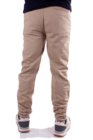 Twister Slim Jogger-011 Bej Yüksek Bel Dar Paça Erkek Keten Pantolon