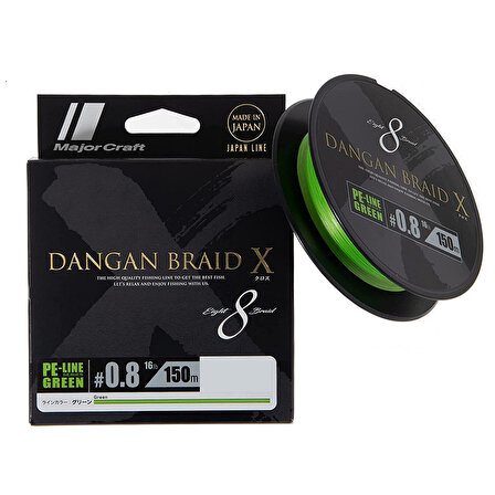 Major Craft Dangan Braid X 8X İp Misina PE 0.8 0.10mm 16lb/7.26kg 150mt Yeşil