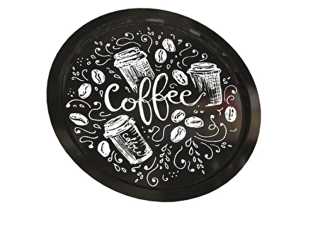 Metal Tepsi - Siyah Coffee Desen