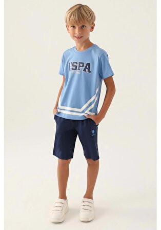U.S Polo Assn 1765 Erkek Çocuk Bermuda Pijama Takım İndigo Mavi V1