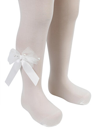Katamino Kız Çocuk Taçlı Külotlu Çorap 3-9 Yaş  Ekru