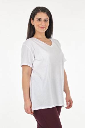 Daıdo V Yaka Kısa Kollu Beyaz Kadın T-Shirt 21100702