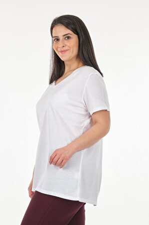 Daıdo V Yaka Kısa Kollu Beyaz Kadın T-Shirt 21100702