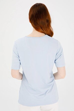 Desen Yazılı Açık Mavi Kadın T-Shirt 2119868