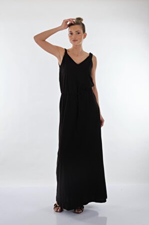 Unique Mode V Yaka Siyah Kadın Elbise US223015