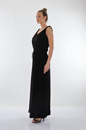 Unique Mode V Yaka Siyah Kadın Elbise US223015