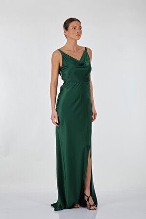 Dori Degaje Yaka Sırt Detaylı Yeşil Kadın Elbise 221KB4035