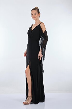 Dori V Yaka Siyah Kadın Elbise 221KB4081