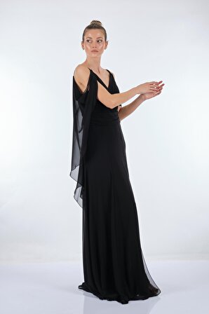 Dori V Yaka Siyah Kadın Elbise 221KB4081
