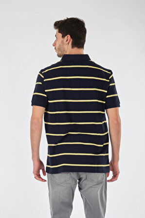 Claudio Campione Polo Yaka Çizgili Kısa Kollu Lacivert-Sarı Erkek T-Shirt 5318835
