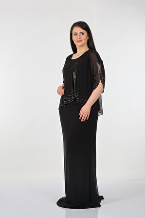 Expıca Büyük Beden Taş Baskılı Kısa Kollu Siyah Kadın Elbise 2219770