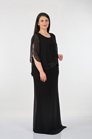 Expıca Büyük Beden Taş Baskılı Kısa Kollu Siyah Kadın Elbise 2219770