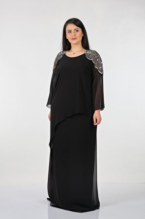 Expıca Büyük Beden Pullu Truvakar Kol Siyah Kadın Elbise 2219225