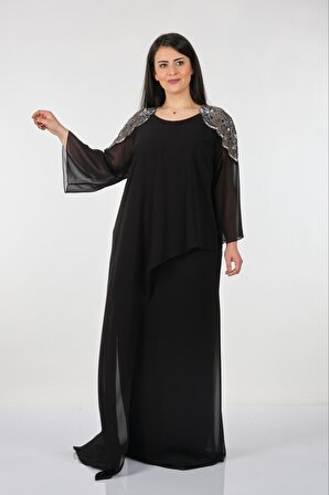 Expıca Büyük Beden Pullu Truvakar Kol Siyah Kadın Elbise 2219225