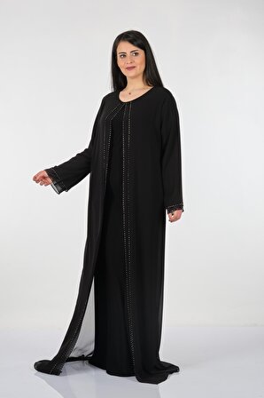 Rozeşah Yuvarlak Yaka Büyük Beden Uzun Kollu Siyah Kadın Elbise 2216337