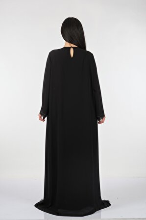 Rozeşah Yuvarlak Yaka Büyük Beden Uzun Kollu Siyah Kadın Elbise 2216337