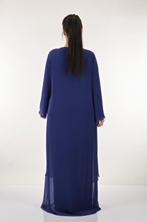 Rozeşah Büyük Beden Taş Baskılı Uzun Kollu Saks Kadın Elbise 2216296
