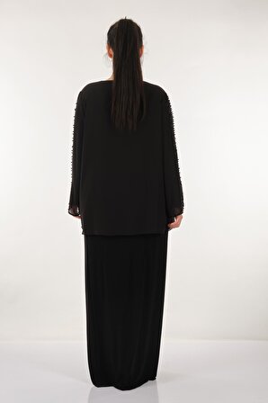 Rozeşah Yuvarlak Yaka Büyük Beden Uzun Kollu Siyah Kadın Elbise 2216334