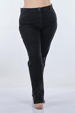 Seleste Büyük Beden Boru Paça Yüksel Bel Siyah Kadın Pantolon 221K455