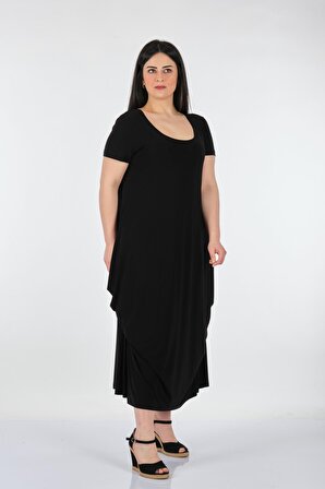 Tolga Saraçoğlu Yuvarlak Yaka Kısa Kollu Siyah Kadın Elbise 22YELB40000